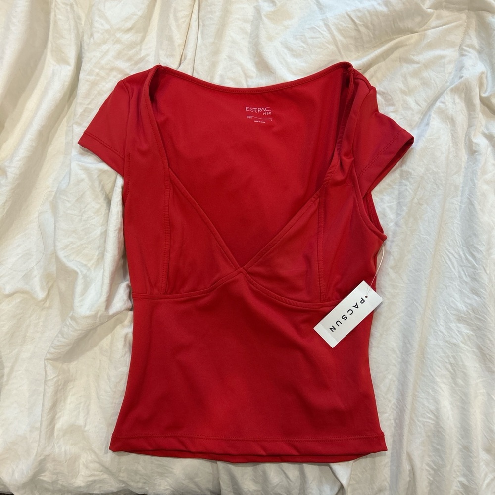 PacSun Red Fitted Cap Sleeve Bustier Blouse
